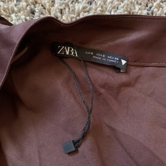 NWOT Zara Small Brown Satin Asymmetrical Top - Picture 11 of 11
